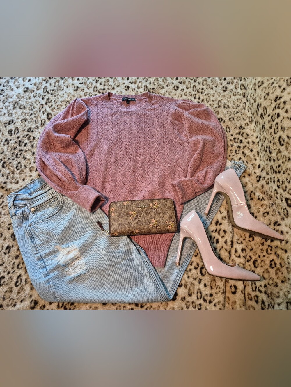 Pink Puff Sleeve Light Sweater